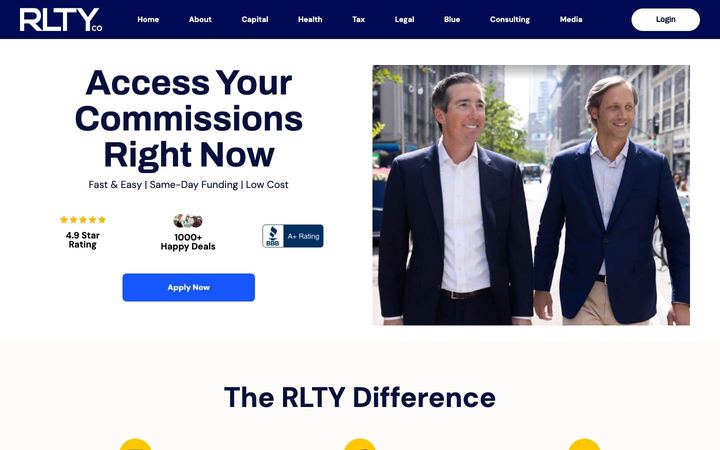 Landing page of RLTYco