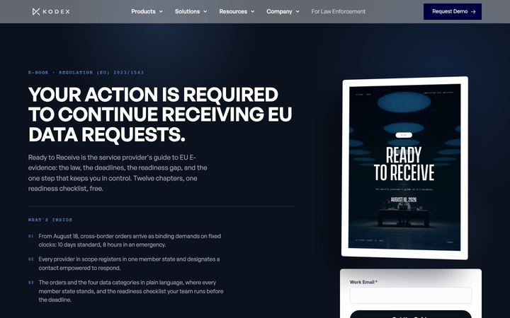 Landing page of Kodex