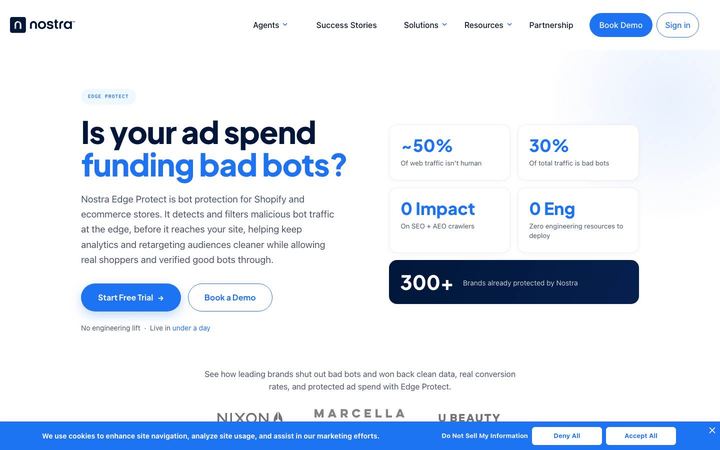 Landing page of Nostra AI