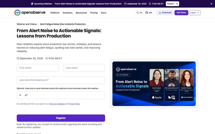 Landing page of OpenObserve