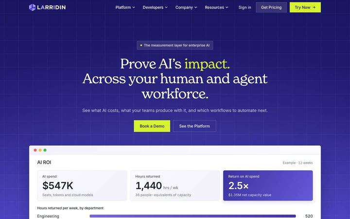 Landing page of Larridin