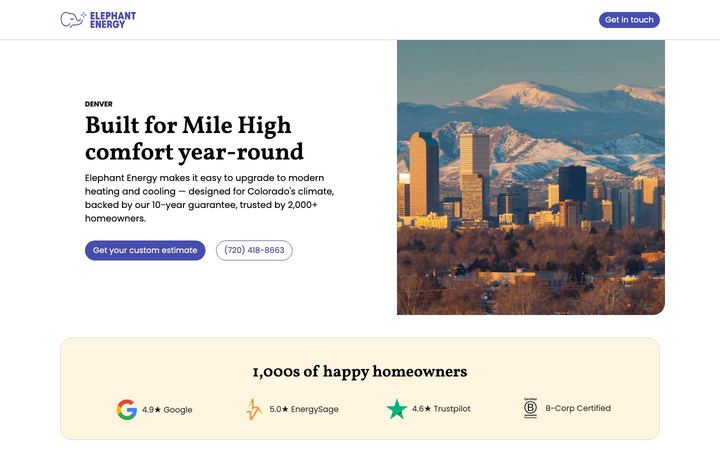 Landing page of Elephant Energy
