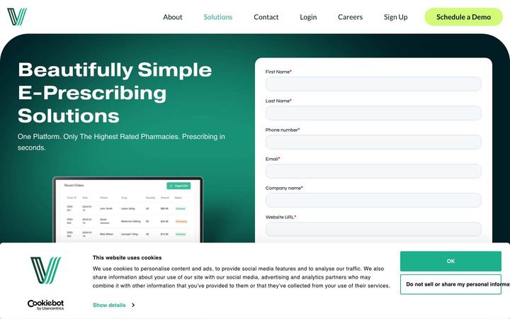Landing page of VITL