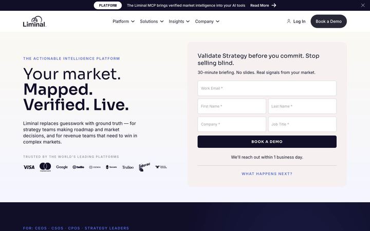 Landing page of Liminal