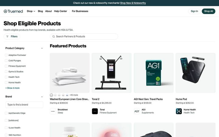 Landing page of Truemed