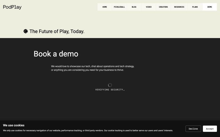 Landing page of PodPlay Technologies