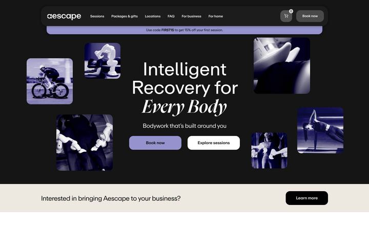 Landing page of Aescape
