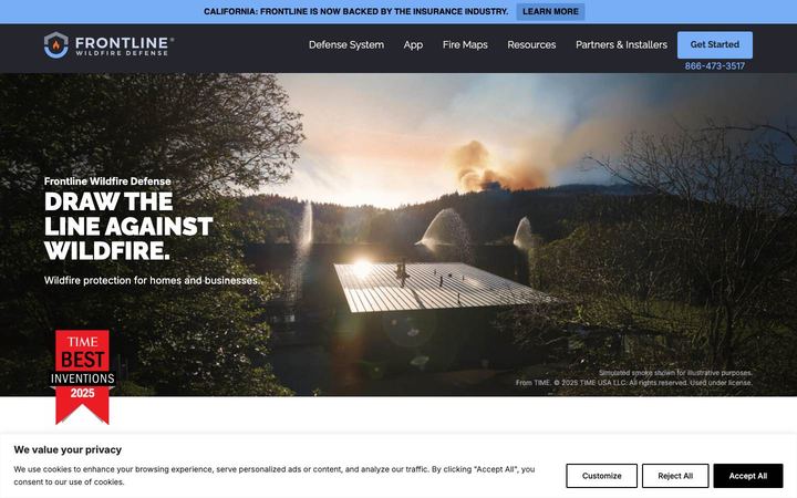 Landing page of Frontline Wildfire Defense