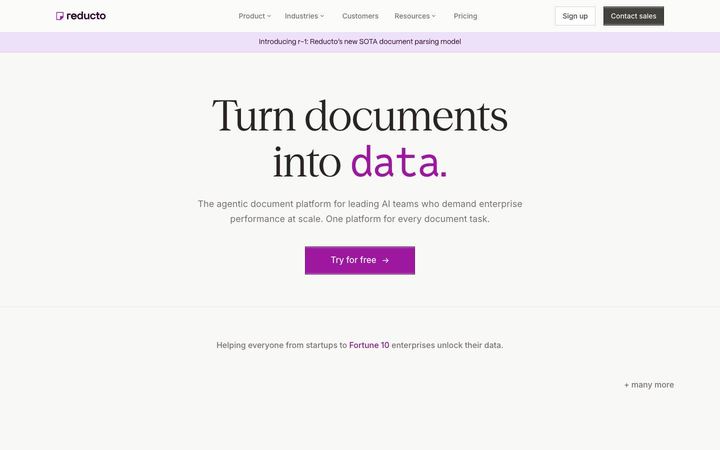 Landing page of Reducto