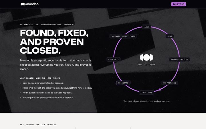 Landing page of Mondoo