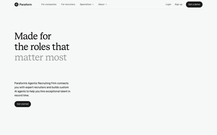 Landing page of Paraform