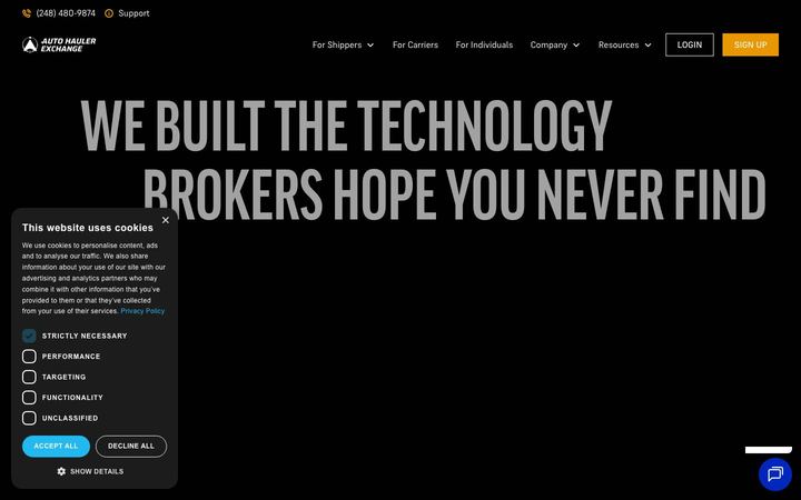 Landing page of Auto Hauler Exchange