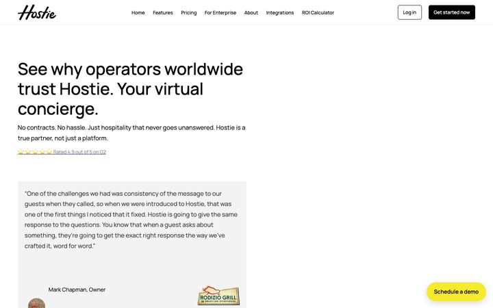 Landing page of Hostie