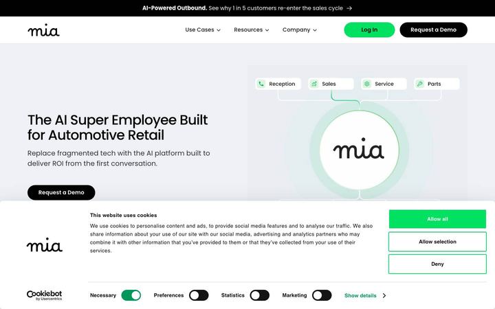 Landing page of Mia Labs