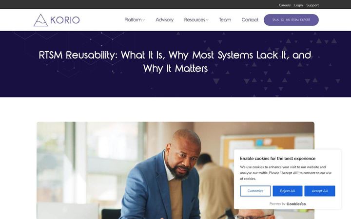 Landing page of Korio