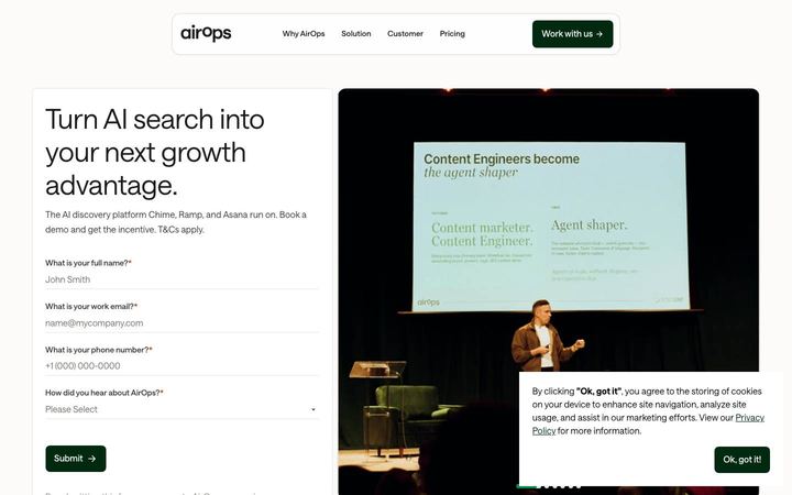 Landing page of AirOps