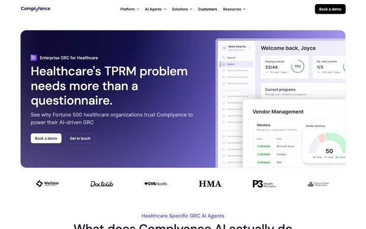 Landing page of Complyance