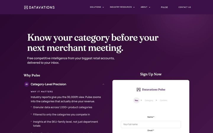 Landing page of Datavations