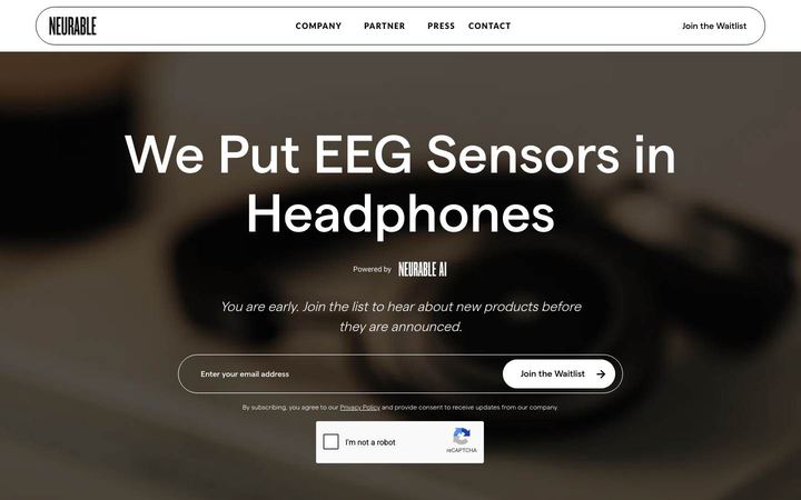 Landing page of Neurable