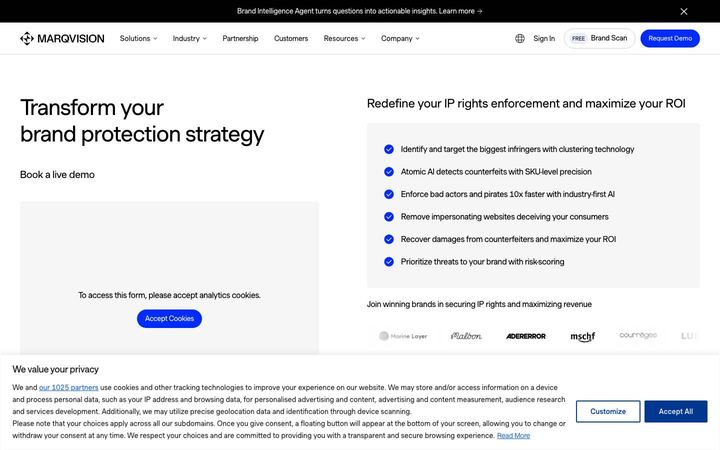 Landing page of MarqVision