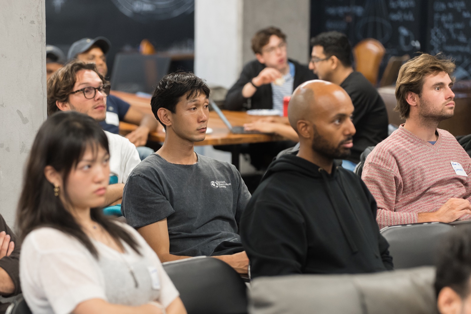 Founders listening to the intro talk at the September paid-ads workshop at Wefunder